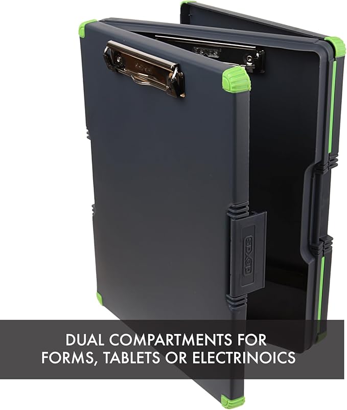 Dexas Duo Clipcase, Double Sided Clipboard Design, Portable Clipboards 13”x10” Gray/Green, Combine Style and Functionality Office Supplies for Nursing, School, Work, Trades, Home Office