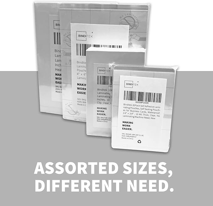 Binditek 20 Pack 10 Mil Self-Sealing Laminating Pouches, 2.6 x 3.9 Inches for Business Cards, Glossy Finish, No Machine Needed, Self-Adhesive Laminating Pouches, Office Supplies