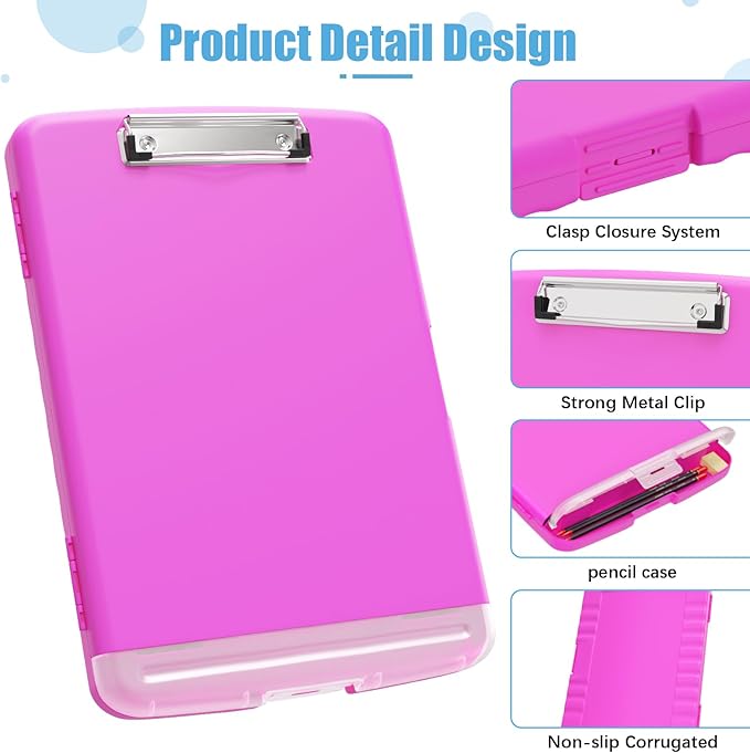 Hongri Clipboard with Storage with Pen Holder, Folder Nursing Clip Board 8.5 x 11 Foilo-Side Opening, High Capacity, Light Weight for Teachers, Classroom. Size 14 x 9.6 x 1.2 in(Light Red)
