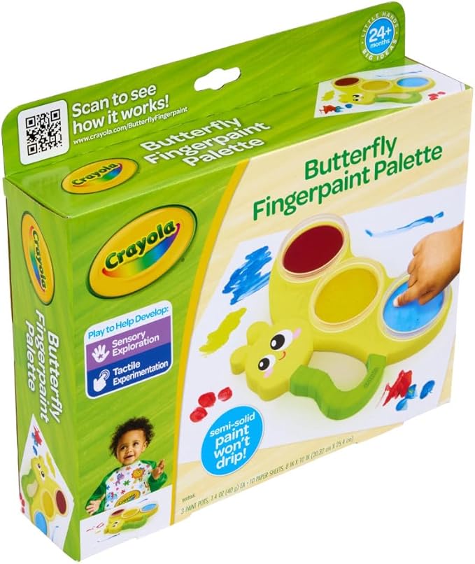 Crayola Butterfly Fingerpaint Pallette (3ct), Washable & Spillproof Fingerpaint for Toddlers, Less Mess Paint, Toddler Gift, Ages 2+