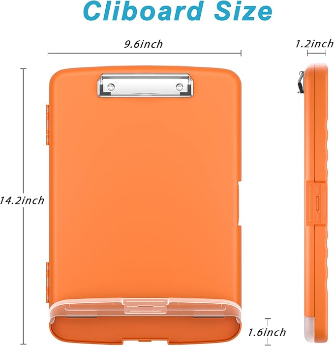 Rimilak Plastic Clipboard with Storage, 8.5 x 11 High Capacity Folio Nursing Case with Pen Holder, Size 14.2 x 9.6 x 1.2″ Folder Side-Opening for Classroom, Teacher, Student, Smooth Writing, Orange