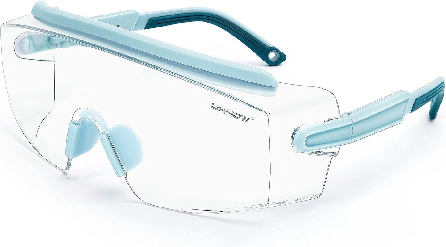 UKNOW Safety Goggles Over Glasses, Safety Glasses Anti Fog Wraparound Eye Protection, Protective Eyewear ANSI Z87.1