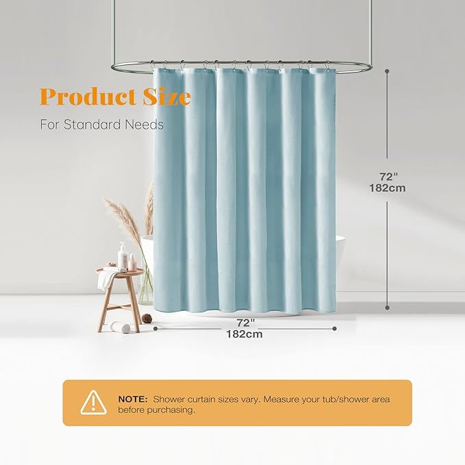 BTTN Fog Blue Shower Curtain - Linen-Look Heavy Duty Waterproof Cloth Shower Curtain Set with 12 Plastic Hooks, Hotel Spa Luxury Simple Decorative Thick Fabric Shower Curtains for Bathroom - 72x72