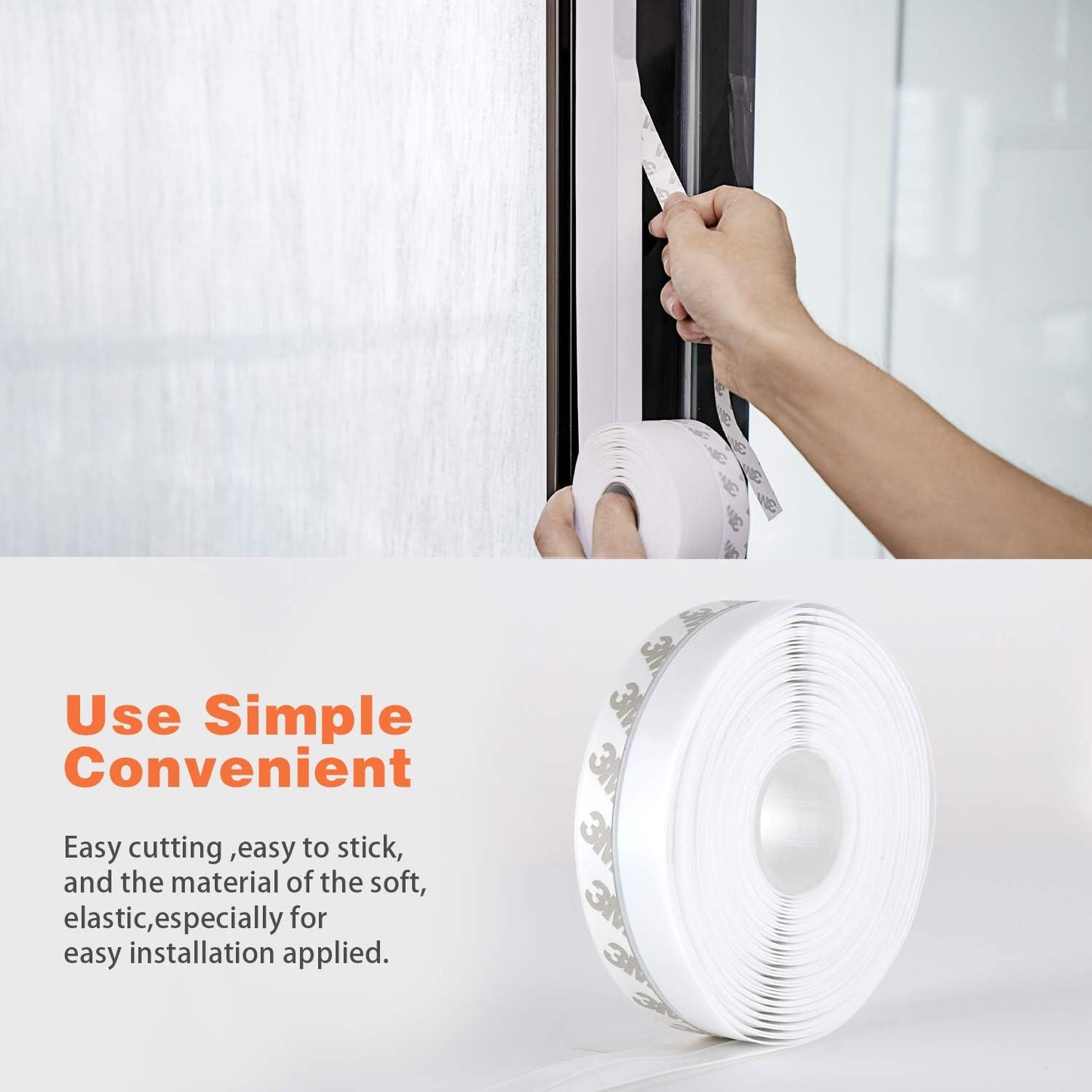 26 Feet Silicone Seal Strip, Weather Stripping Seal Tape for Door, Window & Shower Glass Gaps (White, 45MM)