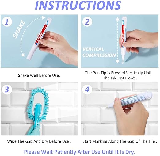 6 Pieces Tile Pen Wall Grout Restorer Pen Repair Marker Grout Filler Pen for Restoring Tile Wall Floor Bathrooms and Kitchen(White)