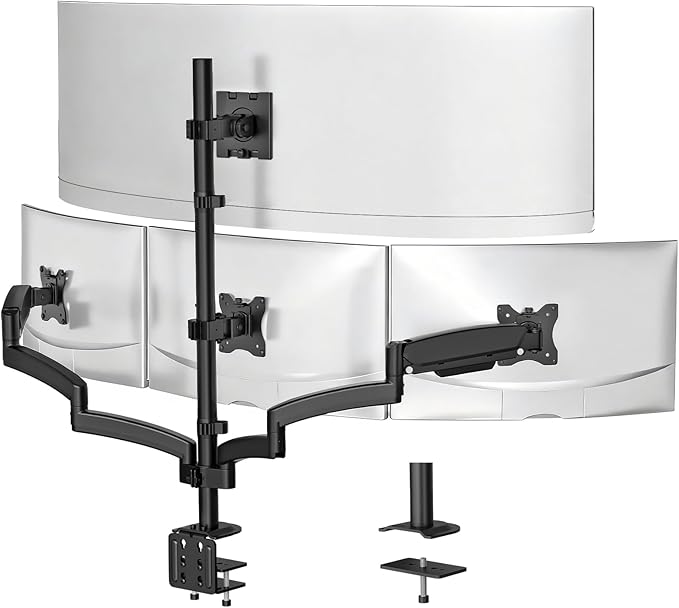 WALI 4 Monitor Mount for 13-49 inch Ultrawides on Top Bracket and 27 inch Screens on Lower Brackets, Heavy Duty Gas Spring Arm Extra Tall Quad Monitor Stand, up to 44 lbs (GSDM004S-P), Black