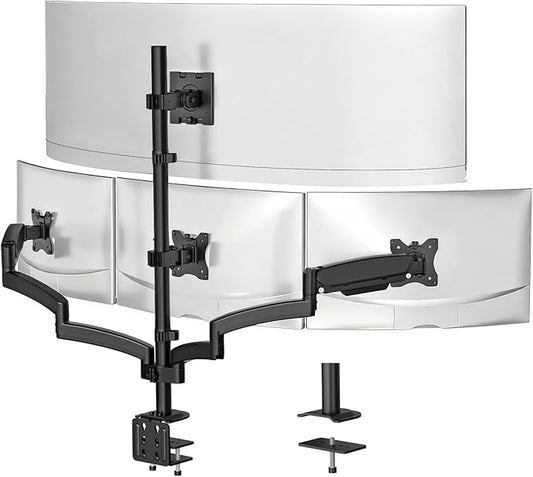 WALI 4 Monitor Mount for 13-49 inch Ultrawides on Top Bracket and 27 inch Screens on Lower Brackets, Heavy Duty Gas Spring Arm Extra Tall Quad Monitor Stand, up to 44 lbs (GSDM004S-P), Black
