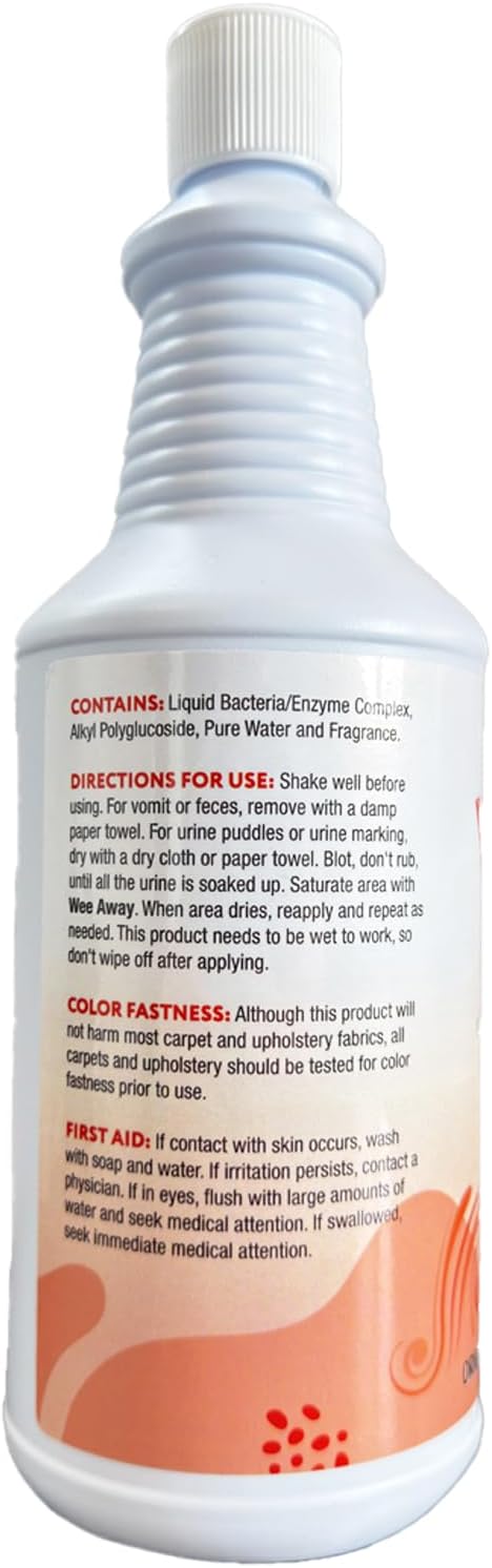 Wee Away Original Formula Concentrated Stain & Odor Remover, Enzyme Cleaner, Pet Urine Odor Eliminator for Home - Pet Mess Destroyer for Carpet & Furniture, Original Citrus Scent, 32 fl oz