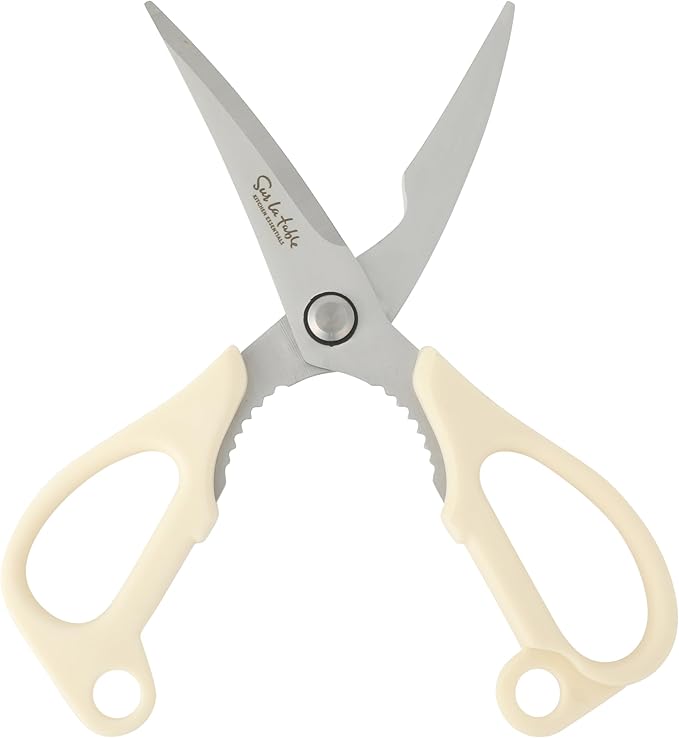 Sur La Table Kitchen Essential Kitchen Scissors with Stainless Steel Blades, All-Purpose Shears with Comfortable White Handles for Food Prep, Cutting & Everyday Use