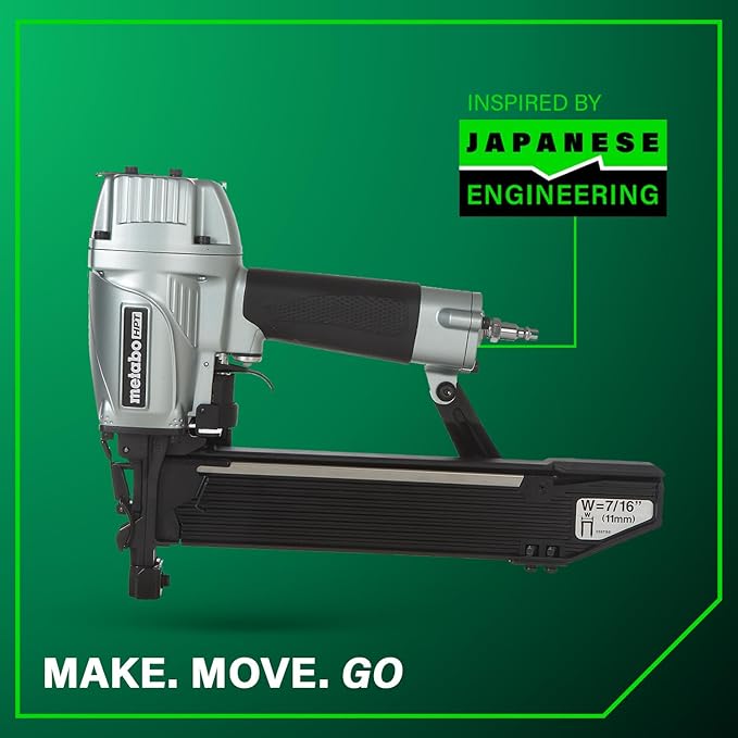 Metabo HPT 7/16" Standard Crown Stapler, Pro-Preferred Pneumatic Power Nailers, Construction Tool for Roof Decking & Subfloor Install, 16 Gauge Power Stapler, 1" to 2" Crown Staples, N5008AC2