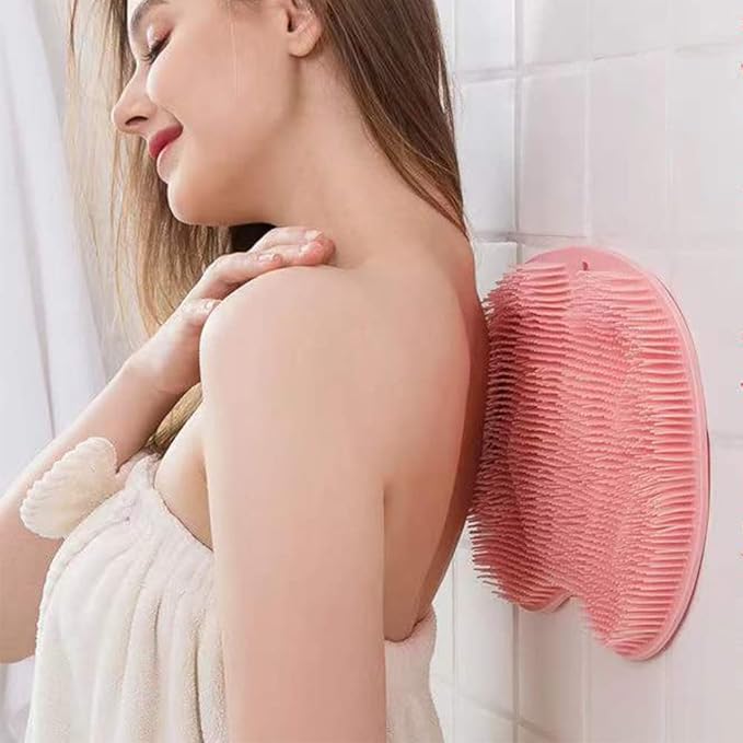 Silicone Shower Foot Scrubber Mat, Upgraded Wall Mounted Slip Suction Cups Foot Scrubber Cleaner, 2025 New Foot Back Cleaning Pad Back Washer Back Exfoliating Bath Wash Pad (Pink)