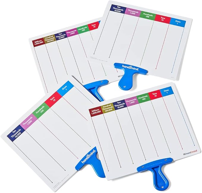 hand2mind Place Value Answer Board, Dry Erase Board Sets, Dry Erase Paddles, Math Classroom Supplies, Base 10 Math Manipulatives for Elementary School, 1st Grade Math Materials (Pack of 4)