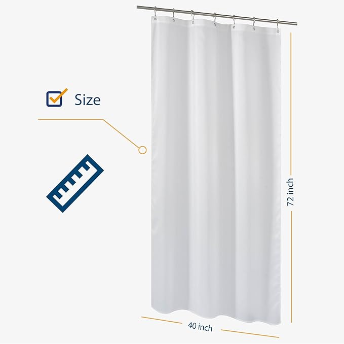 N&Y HOME Fabric Shower Curtain Liner 40 x 72 inches Bath Stall Size, Hotel Quality, Washable, Water Repellent, White Spa Bathroom Curtains with Grommets, 40x72