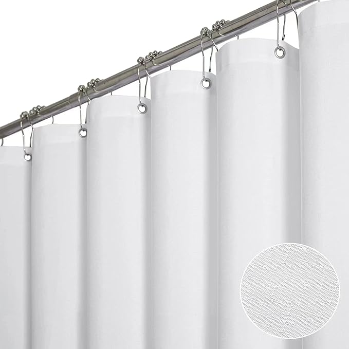 BTTN Fabric Shower Curtain, Linen Textured Heavy Duty Polyester Cloth Shower Curtain Set with Plastic Hooks, White, 54" W x 72" L (Pack of 1)