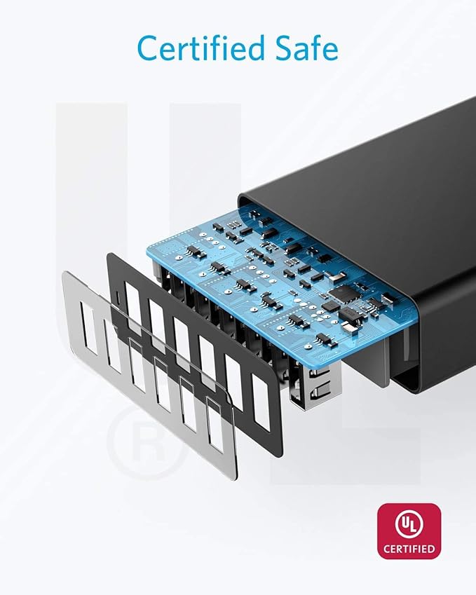 Anker Desktop Charger, 60W 6 Port USB Multiple Charging Hub, PowerPort 6 Multiple USB Charger, Campatible with iPhone, iPad, MacBook, Galaxy, LG, HTC, and More