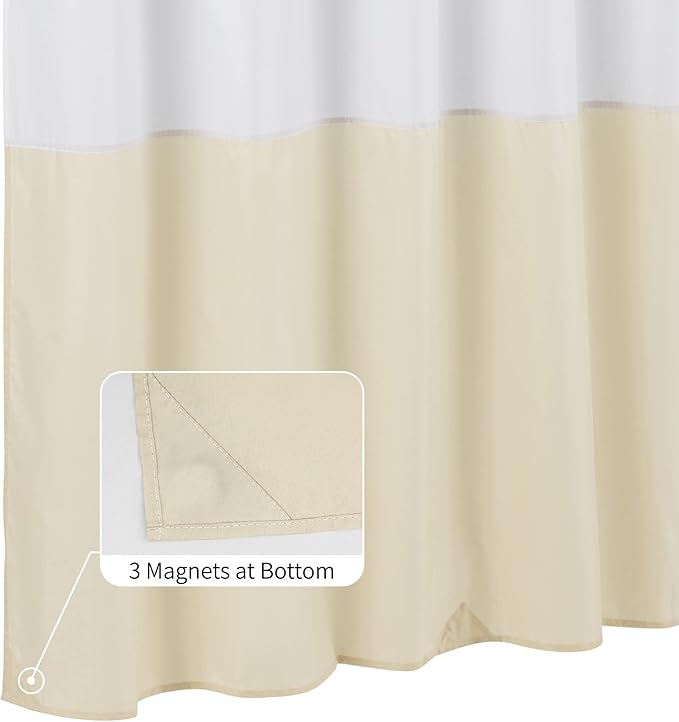 ALYVIA SPRING Waterproof Fabric Shower Curtain Liner - Soft & Light-Weight Cloth Shower Liner, 3 Bottom Magnets, Hotel Quality & Machine Washable - Standard Size 72x72, White and Cream
