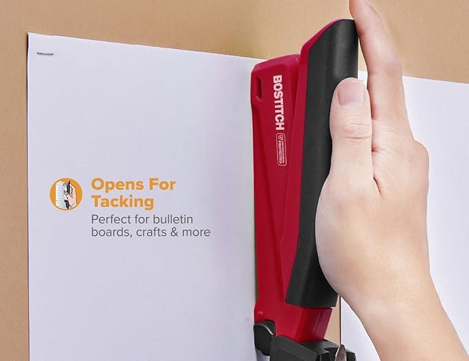Bostitch Office Executive 3 in 1 Stapler,Includes 210 Staples and Integrated Staple Remover,One Finger Stapling,No Effort,20 Sheet Capacity,Spring Powered Stapler,Red,(Pack of 10)
