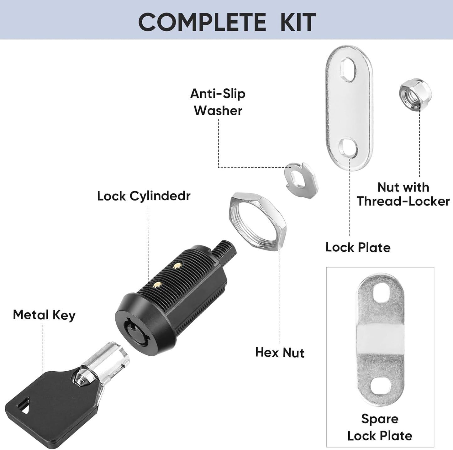 PTEROMY 5 Pack Heavy Duty Cabinet Lock with Keys, Black, 7/8'' Tubular Cam Lock for RV Compartment Storage Locks, Complete Set with Waterproofing Features