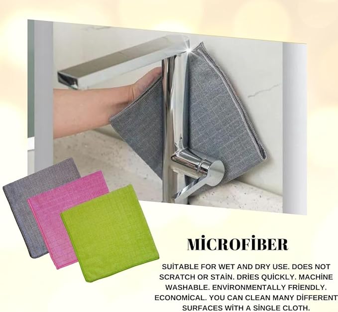 Microfiber Cleaning Cloth- Set of 3 - Cleaning Supplies, 16x16 inch (40x40cm) - Dish Towels for Kitchen - car Cleaning Supplies, Apartment Essentials (Pink, Green, Gray)