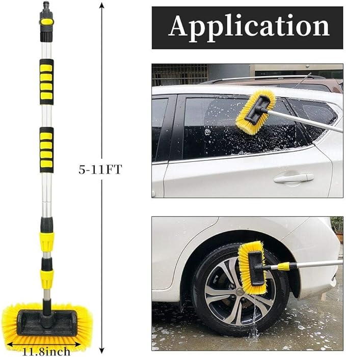 Buyplus 5-12 Foot (20 ft Reach) Car Wash Brush with 12-Inch Soft Bristle, On/Off Switch Telescopic Car Truck Boat Washing Brush with Hose Attachment for Cleaning RVs, House Siding, Floors and More!