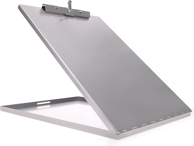 Saunders Slim Metal Clipboard with Storage, Silver Single Layer Nursing Clipboard Folio, Letter Size Paper Organizer, Steel Clip with Locking Latch, Form Holder for Office, School & Work - Made in USA