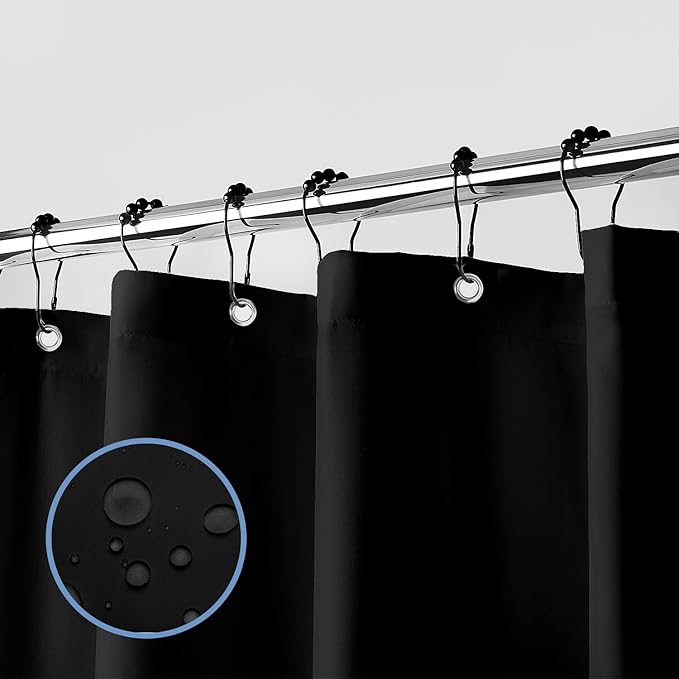 downluxe Waterproof Fabric Shower Curtain Liner, Soft Cloth Shower Liner with 3 Magnets, Machine Washable & Hotel Quality Bathroom Curtain, 70" W x 72" L, Black