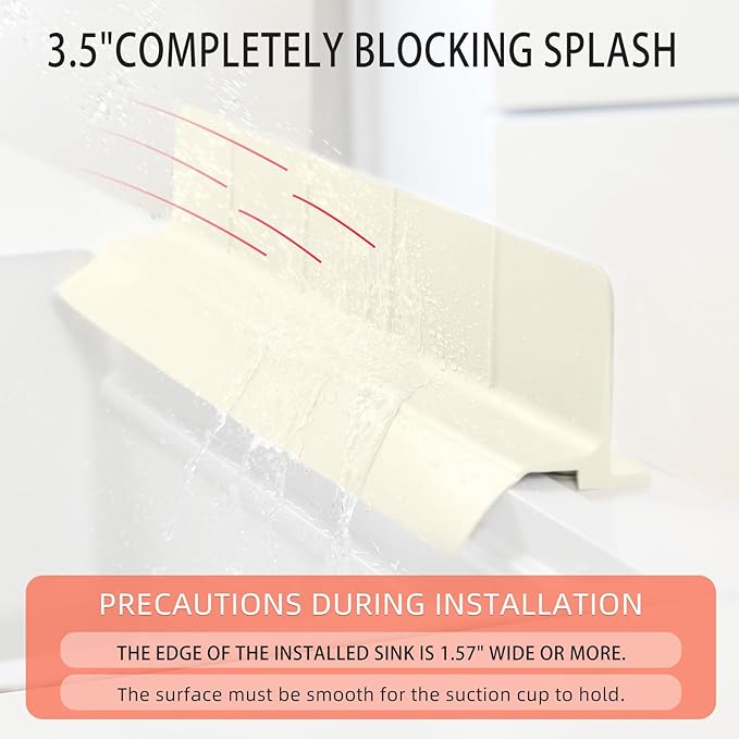 23" Ultra Silicone Sink Splash Guard Released in 2025/Dec,Self-Draining Water Splash Guard for Kitchen Sink,Bathroom and Island,with 3.5" High Splash Guard & 7 Strong Suction Cup (Beige)