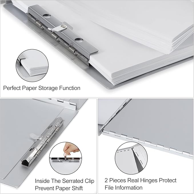 Sunnyclip Aluminum Clipboard with Storage (Letter Size), Metal Recycle Form Holder Portfolio Binder with Clip Inside Posse Box, for Office Business Medical Professionals Stationer