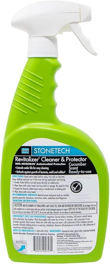 Revitalizer Cleaner & Protector for Stonetech, Quick Cleaning Spray for Natural Stone Care on Tile, Marble & Travertine, Granite Sealer & Granite Countertop Cleaner Spray, Cucumber Scent, 24 fl oz