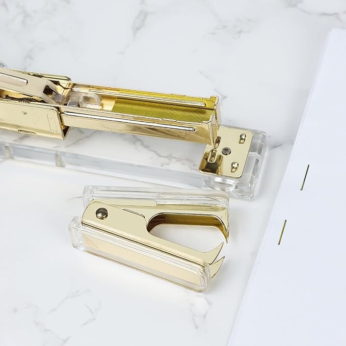 NatSumeBasics Clear Acrylic Staple Remover 2pcs Cute Gold Staple Stapler Removers Staples Puller Tool for Home Office School Desk Accessories (2 Yellow Gold)