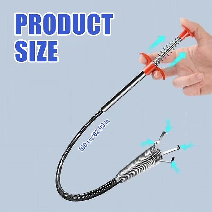 Drain Cleaner Tool, 63 Inch Flexible Drain Clog Remover Tool with 4 Claws, Sink Snake Hair Remover for Toilet Sewer Shower Kitchen Bathroom