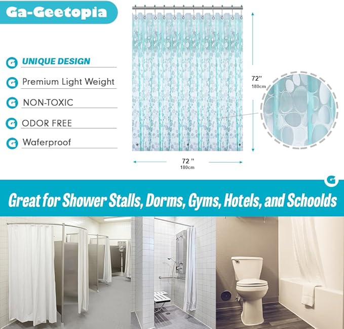 Ga-Geetopia EVA Teal Thin Shower Curtain Liner, Pebble Pattern 72x72 Inch Lightweight Plastic Bathroom Shower Showroom Inner Curtain with Rustproof Metal Grommets and Weighted Magnets(NO Hooks)