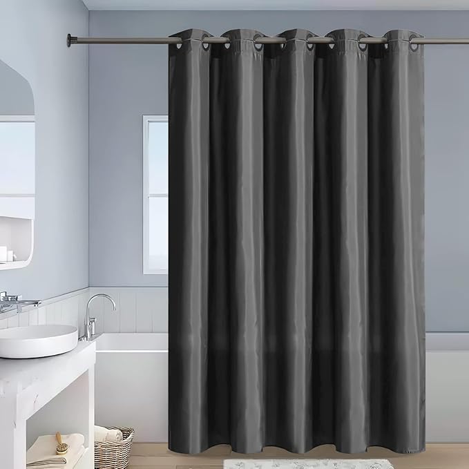 Furlinic No Hook Extra Long Shower Curtain 96 Length,Polyester Fabric Bathroom Curtain with 10 Split Plastic Built-in Hooks,Waterproof & Machine Washable,Dark Grey,78 x 96 Inch