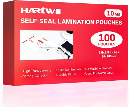 100 Pack Self Sealing Laminating Pouches for Small Business Card,Waterproof Self-Adhesive Laminating Pouches,2.6x3.9 Inches, 10 Mil Thickness, No Laminator Machine Needed