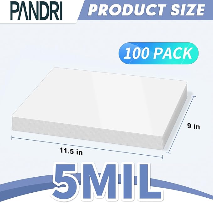 Laminating Sheets, PANDRI 100 Pack Thermal Laminator Pouches Holds 8.5 x 11 Inch, 5 Mil Clear Laminator Paper 9 x 11.5 Inch, Letter Size