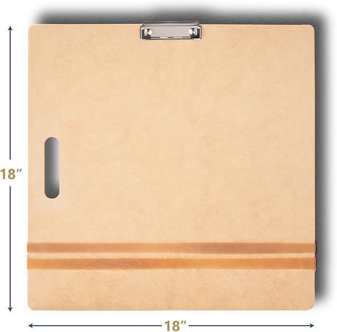 Falling in Art 18x18 Sketch Board, Drawing Tote Board for Artists with Sturdy Clip and Rubber Bands, Portable Art Clipboard for Classroom and Studio Drawing