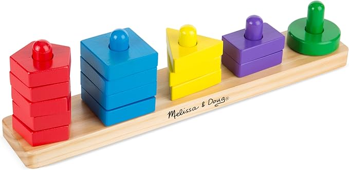 Melissa & Doug Stack and Sort Board - Wooden Educational Toy With 15 Solid Wood Pieces
