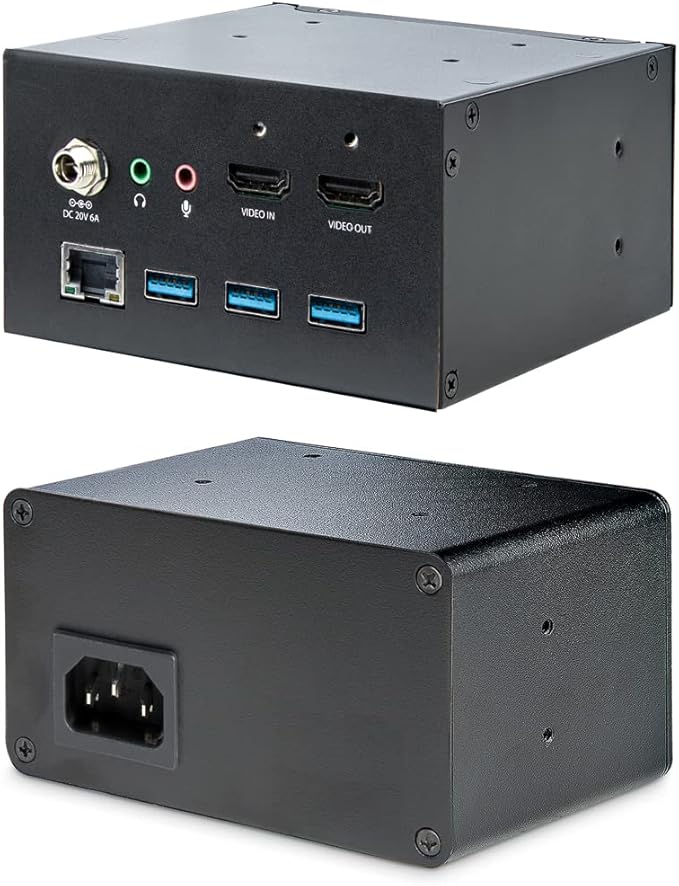 StarTech.com Conference Room Docking Station with Power/Charging; Table Connectivity Box, Universal USB-C Laptop Dock, 60W PD, 4K HDMI, USB Hub, Audio, 2X AC Outlets, 2xUSB Charge Ports, TAA