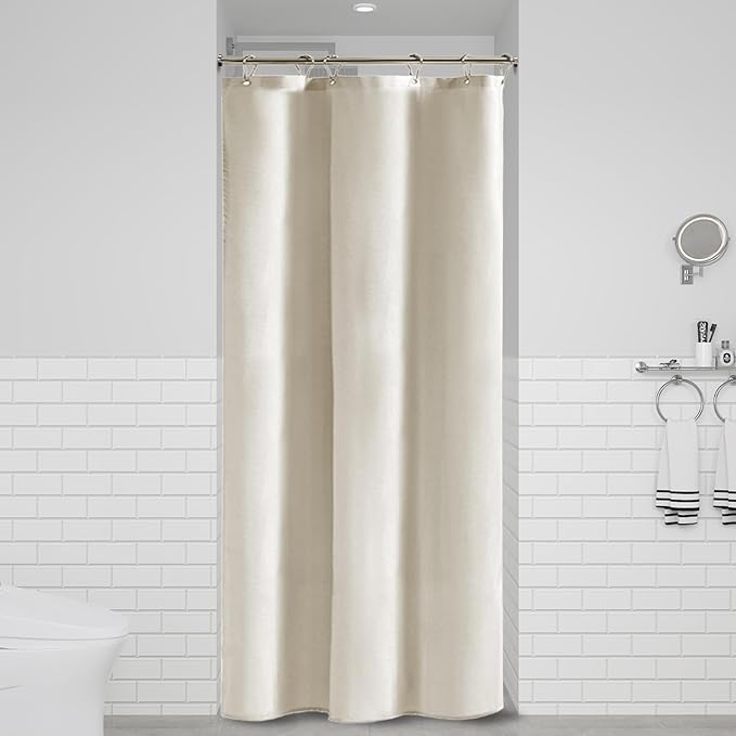 BTTN Stall Fabric Shower Curtain - 36x72 Inch Narrow Linen Textured Heavy Duty Shower Curtain Set with 6 Plastic Hooks, Hotel Spa Luxury Half Waterproof Neutral Bath Curtains for Bathroom, Light Cream
