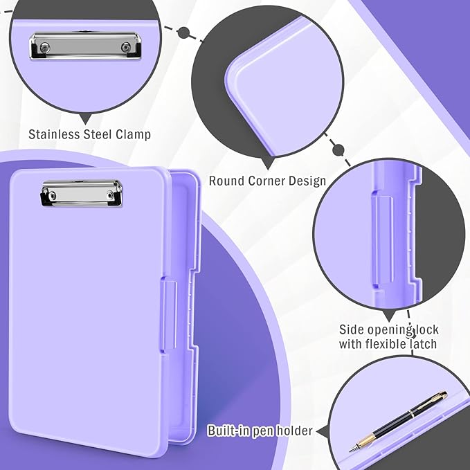 ANZNKU Clipboards with Storage, 13x9.6 Storage Clipboard Foldable for Teachers & Nurse Essentials, Clipboards with Pen Holder, Work Desk Paper Organizer, School & Office Supplies for Women(Purple)