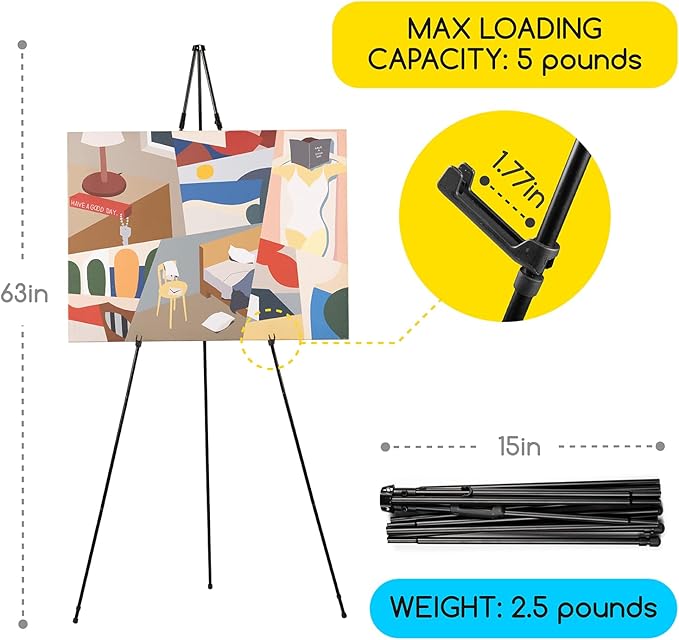 MEEDEN 2 Pcs Easel Stand for Painting and Display: 63" Art Metal Easel Sign Stand with Bag - Portable Foldable Instant Tripod Display Easel Stand for Wedding, Painting Canvas, Presentations, Posters