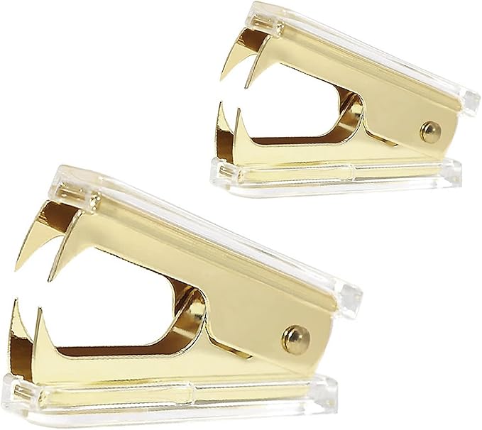 NatSumeBasics Clear Acrylic Staple Remover 2pcs Cute Gold Staple Stapler Removers Staples Puller Tool for Home Office School Desk Accessories (2 Yellow Gold)