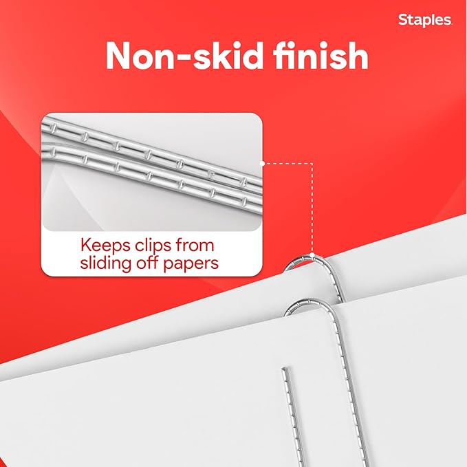 Staples Jumbo Paper Clips, Silver, Non‑Skid, 1,000 Pack – Heavy‑Duty Clips for Thick Documents & Office Filing
