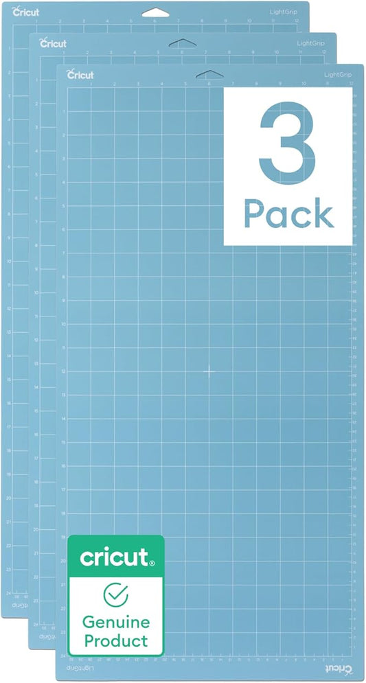 Cricut LightGrip Cutting Mats 12in x 24in, Reusable Cutting Mats for Crafts with Protective Film, Use with Printer Paper, Vellum, Light Cardstock & More for Cricut Explore & Maker (3 Count)