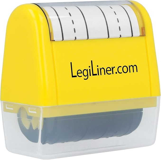 LEGILINER 1/2" Double Stack Dashed Handwriting Line (Yellow) Teacher Stamp – Two Tri-Line Dashed Patterns. Classroom & Home Use. Refillable Ink Writing Practice Double Line Roller Stamp.