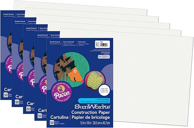 SunWorks® Construction Paper, White, 12" x 18", 50 Sheets Per Pack, 5 Packs