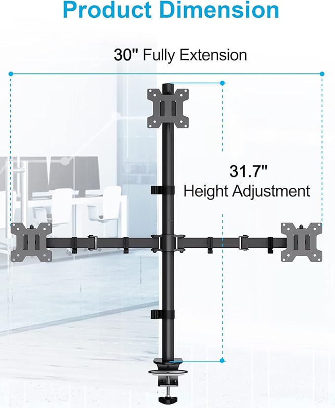 MOUNTUP Triple Monitor Stand, Height Adjustable Monitor Desk Mount Fit for 17 to 32 Inch Computer Screens, Stacked Monitors Arm for 3 Monitors, with C-Clamp and Grommet Base, up to 17.6lbs per Arm