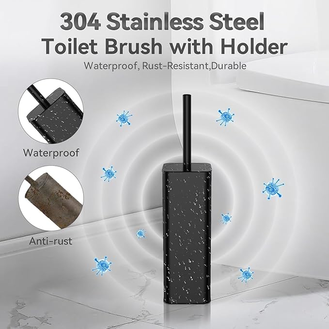 DOWRY Toilet Bowl Brush and Holder for Bathroom Storage Organization Deep Cleaning Covered Brush Cleaner Black Toilet Brush with 2 Brush Holders,Black Square 2PCS
