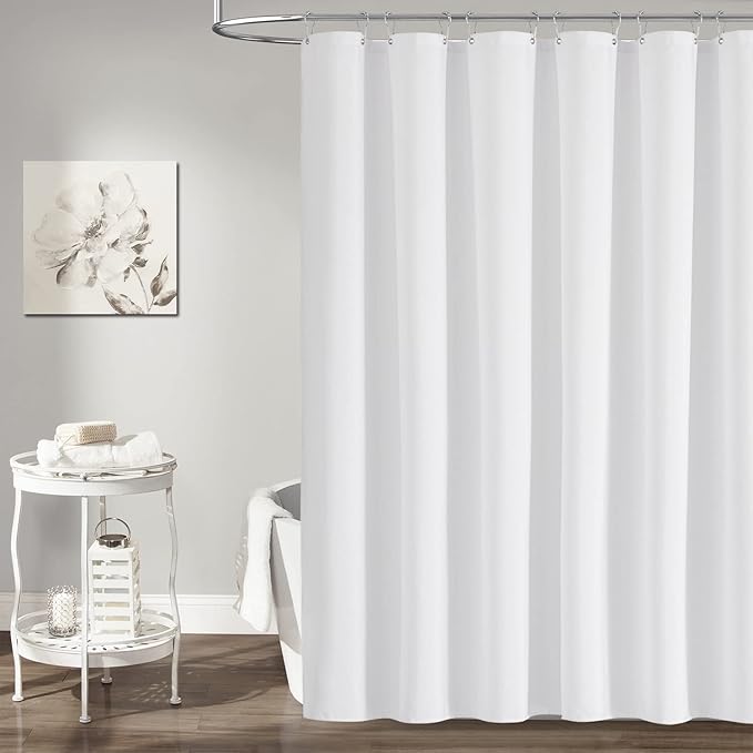 BTTN Fabric Shower Curtain, Linen Textured Heavy Duty Polyester Cloth Shower Curtain Set with Plastic Hooks, White, 108" W x 72" L (Pack of 1)