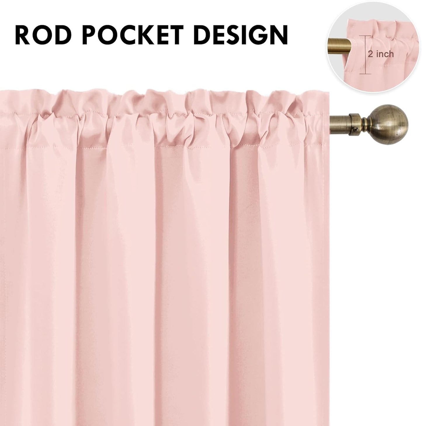 DWCN Blackout Curtains – Thermal Insulated, Energy Saving & Noise Reducing Bedroom and Living Room Curtains, Blush Pink, W 52x L 95 Inch, Set of 2 Rod Pocket Curtain Panels